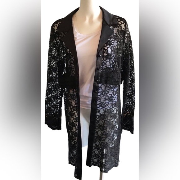 Susan Graver Sheer Lace Duster Jacket Black Size XL - Picture 7 of 12